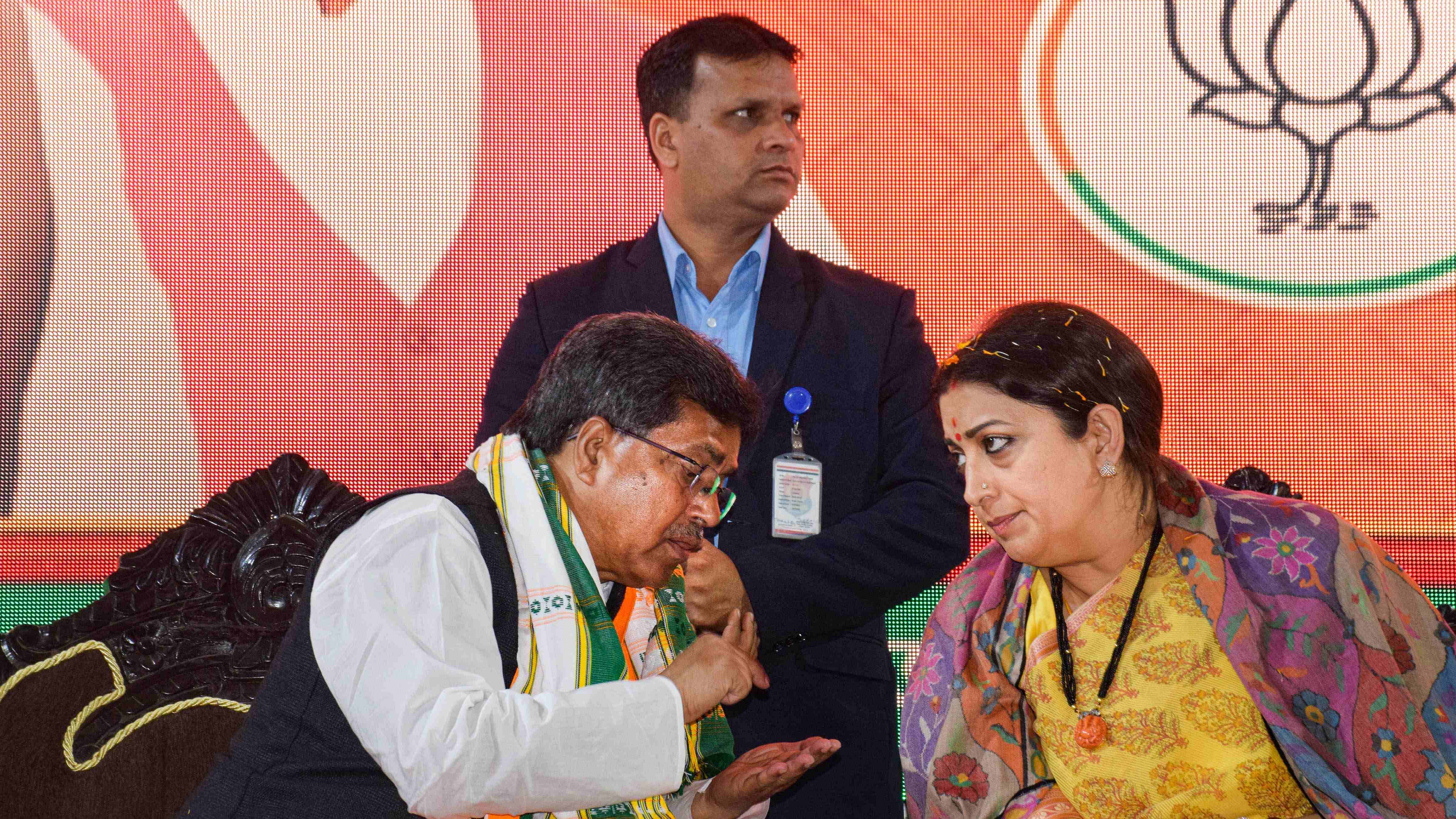 Union Minister and BJP leader Smriti Irani with Tripura Chief Minister Manik Saha  Credit: PTI Photo