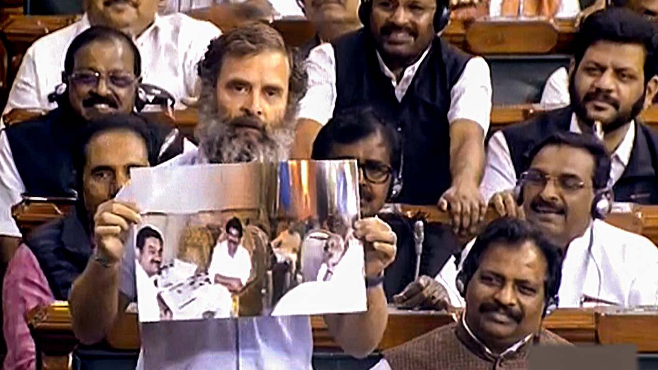 Congress MP Rahul Gandhi speaks in the Lok Sabha during Budget Session of Parliament. Credit: PTI Photo
