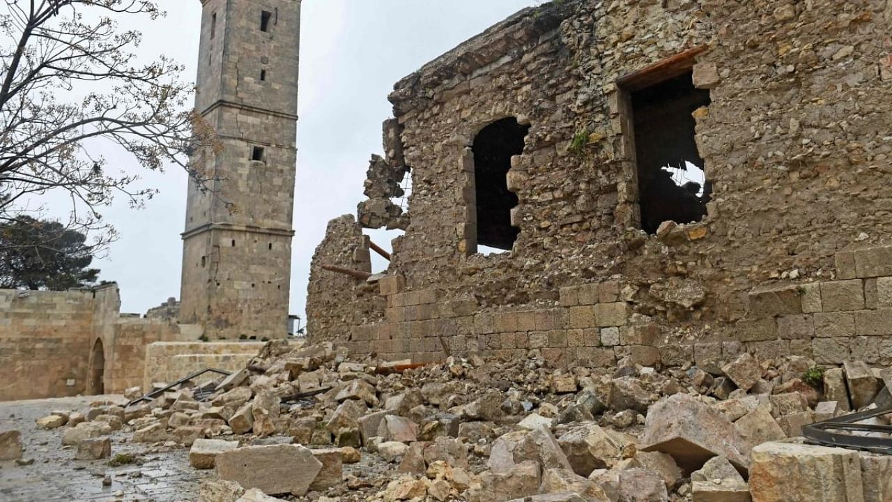 Aleppo's ancient citadel is damaged following a deadly earthquake that shook Syria on February 6, 2023. Credit: AFP Photo