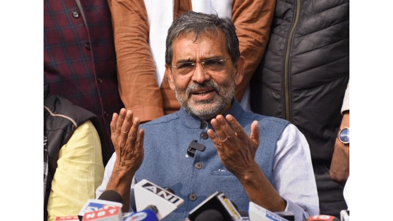 JD(U) National Parliamentary Board President Upendra Kushwaha addresses a press conference, in Patna, Friday, January 27, 2023. Credit: PTI Photo