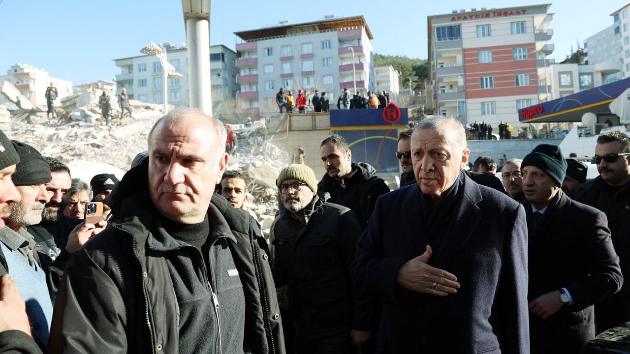 Turkish President Recep Tayyip Erdogan visiting those affected by the earthquake. Credit: Reuters Photo