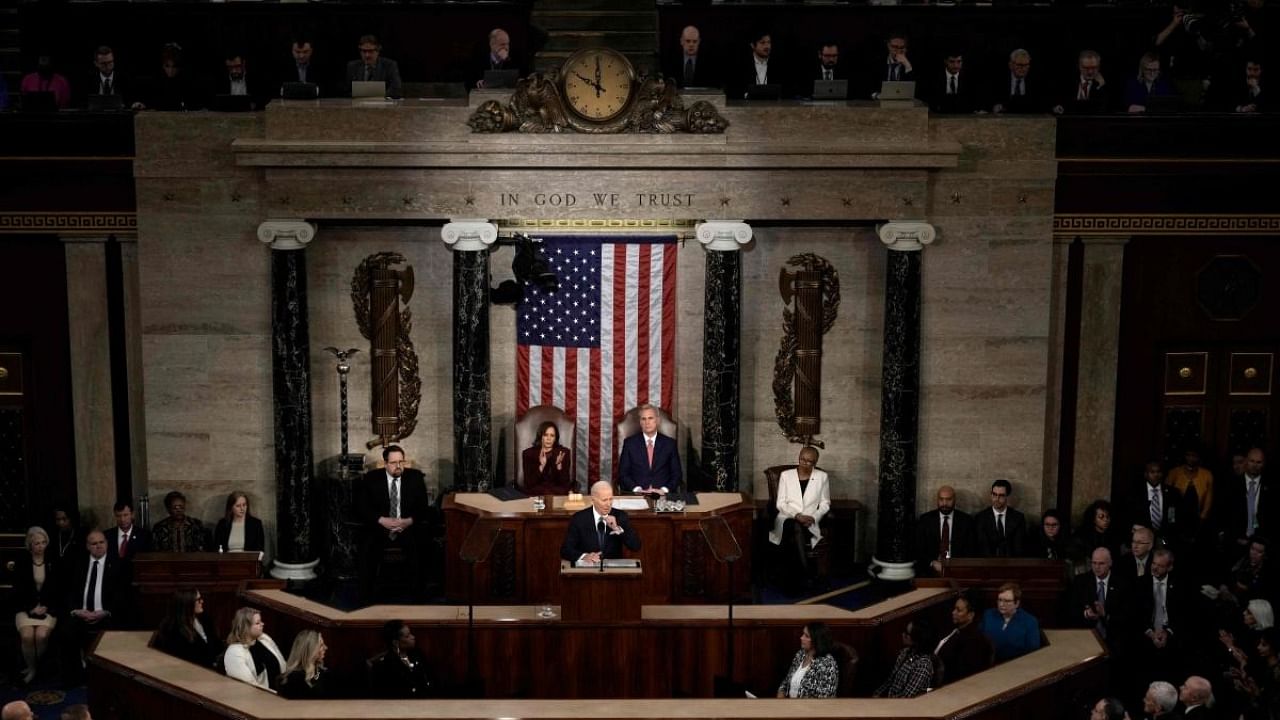 U.S. President Joe Biden delivers his State of the Union address during a joint meeting of Congress in the House Chamber of the U.S. Capitol on February 07, 2023 in Washington, DC. Credit: AFP Photo via Getty Images