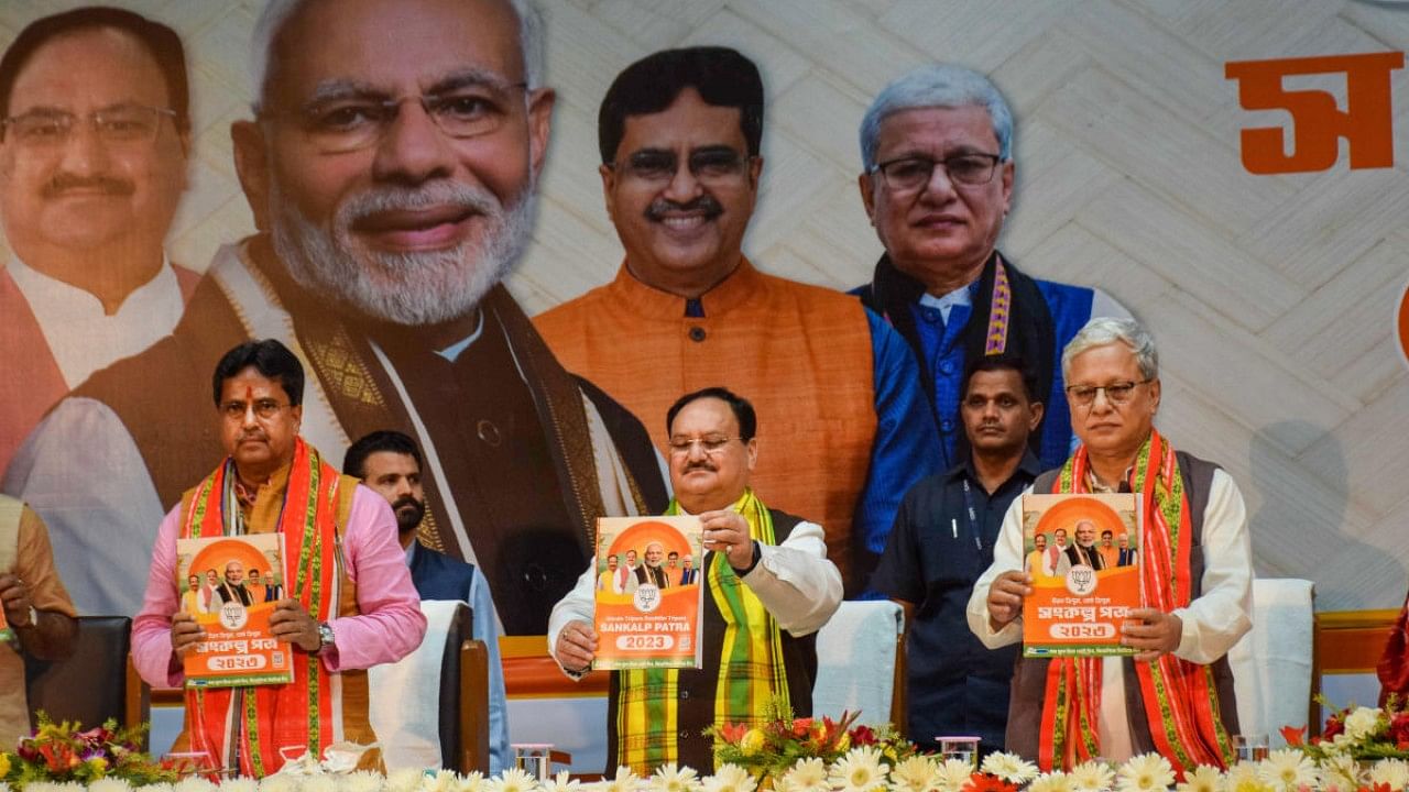 BJP manifesto for Tripura Assembly elections. Credit: PTI Photo