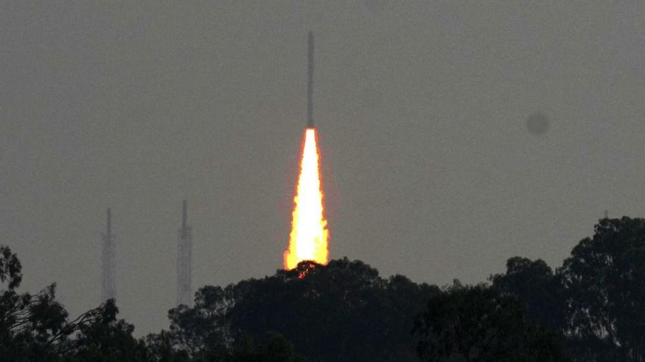 ISRO's Small Satellite Launch Vehicle SSLV-D2 carrying EOS-07, Janus-1 and AzaadiSAT-2 satellites lifts off from the Satish Dhawan Space Station, in Sriharikota. Credit: PTI