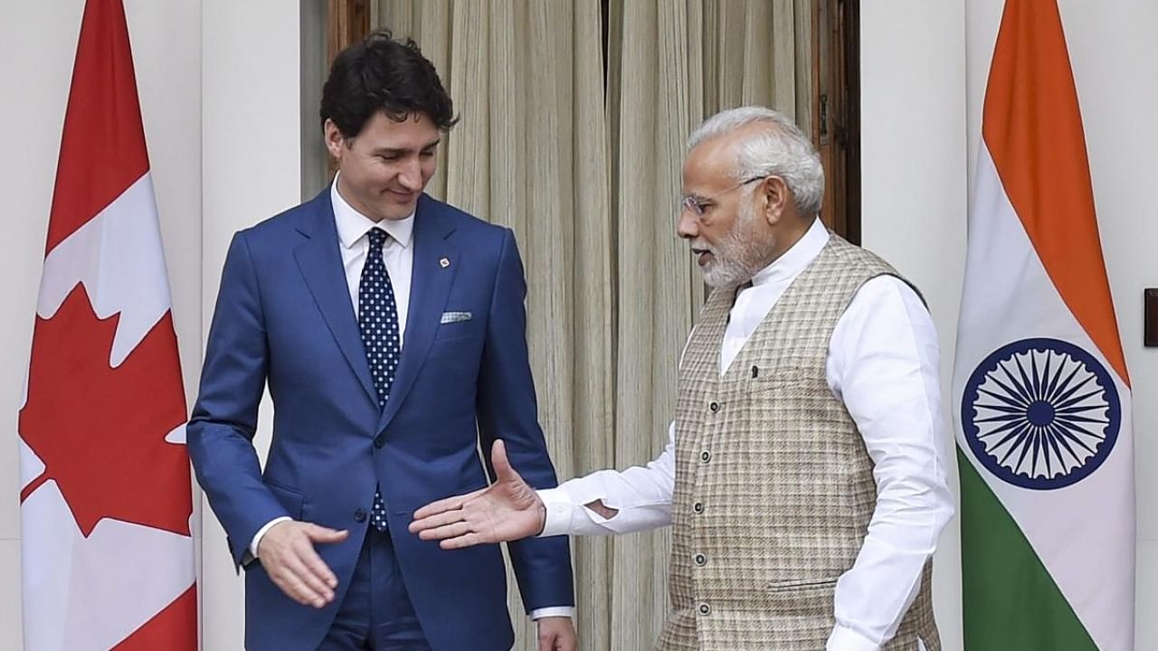 Prime Minister Narendra Modi with his Canadian counterpart Justin Trudeau. Credit: PTI File Photo