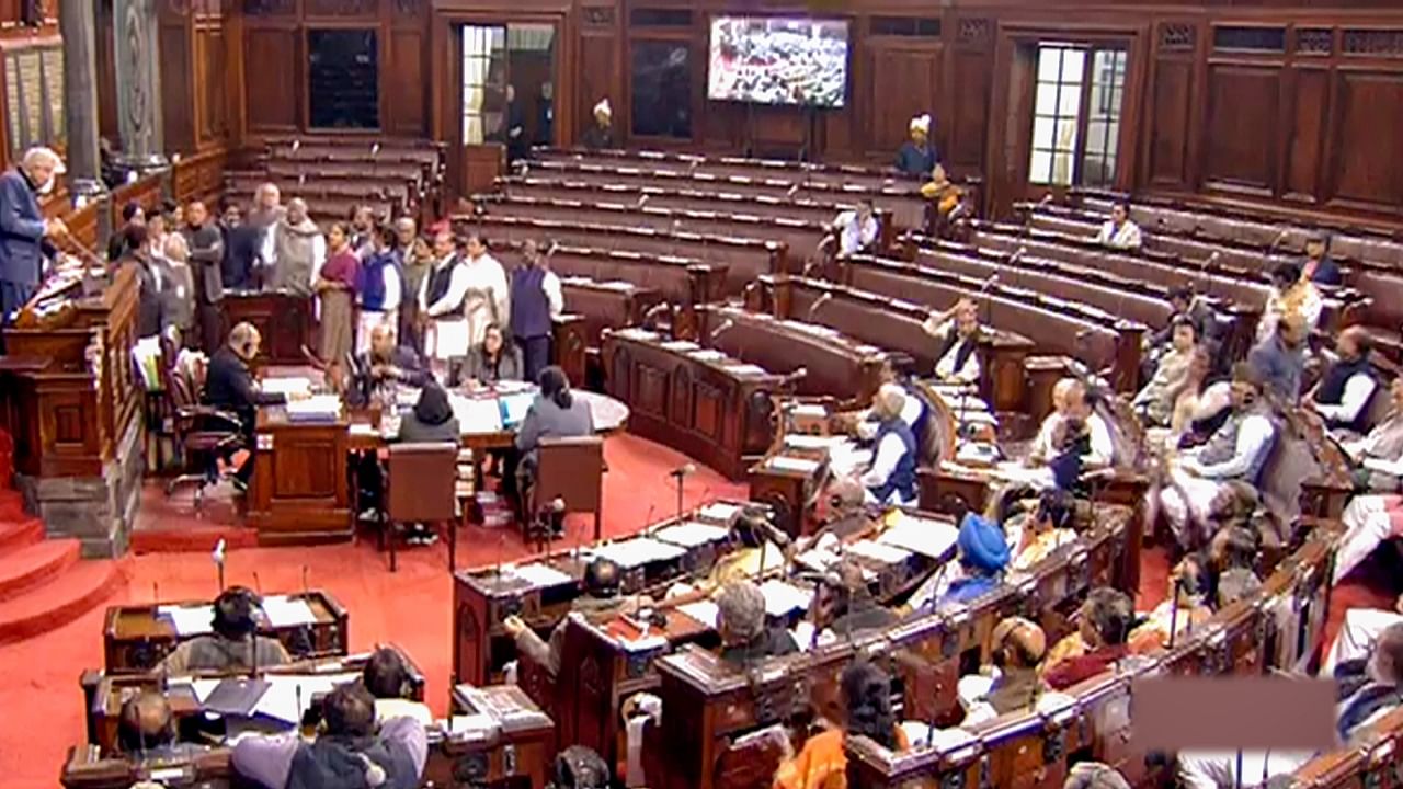 Congress and other Opposition MPs protest in Rajya Sabha. Credit: PTI Photo