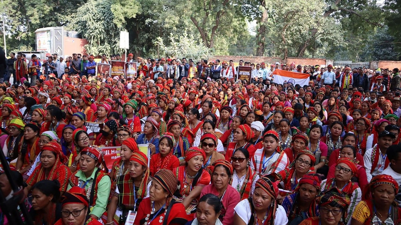 Fearing a possible challenge from Tipra Motha in at least 21 tribal-dominated constituencies, the BJP manifesto promised a slew of projects including annual financial assistance of Rs 5,000 to the tribals living under the Tripura Tribal Areas Autonomous District Council (TTAADC), a university in the name of Maharaja Bir Bikram Manikya, the last king of the Tripura Princely tribal state and inclusion of Kokborok language (spoken by the tribals) in CBSE and ICSE schools, besides others. Credit: IANS Photo