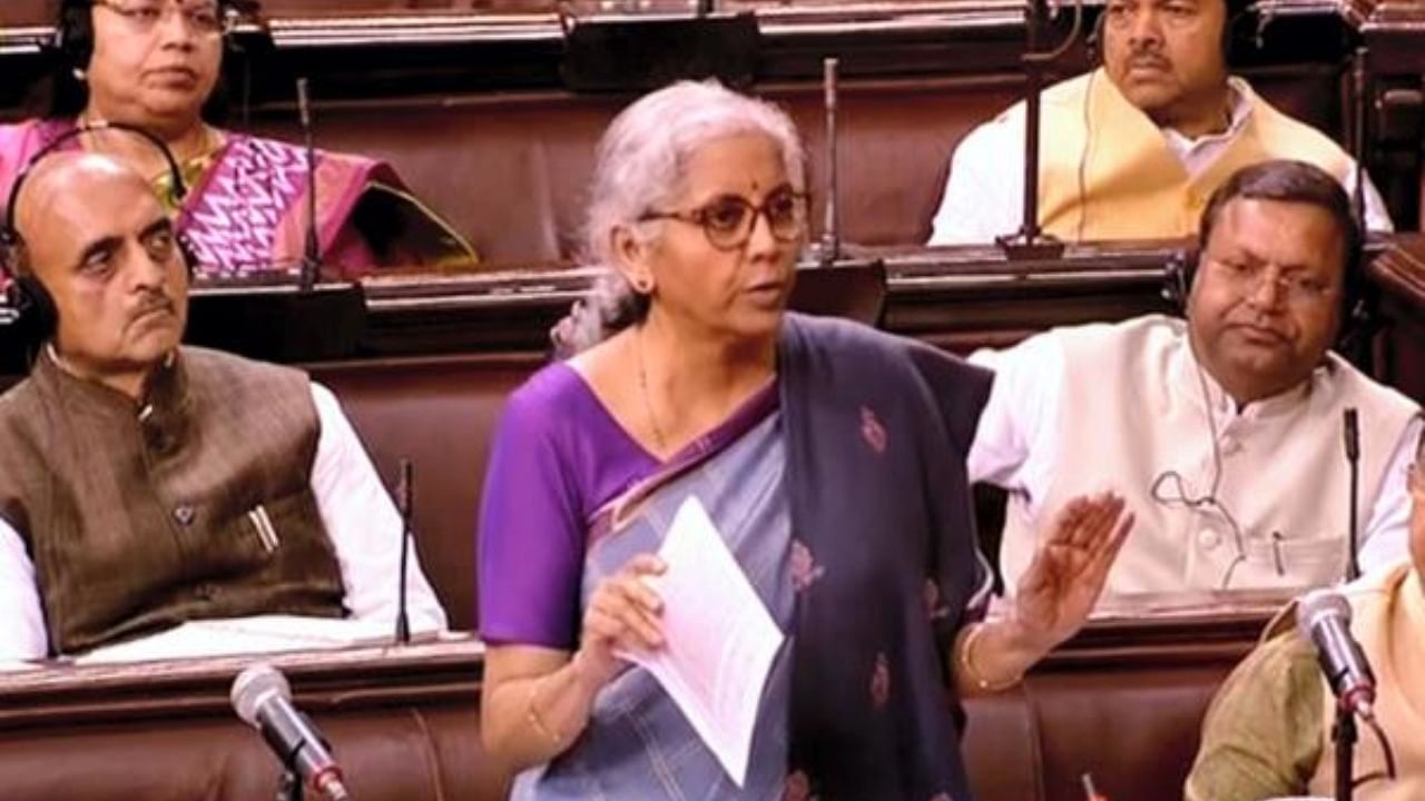 Nirmala Sitharaman speaks in Rajya Sabha during the Budget Session. Credit: PTI Photo