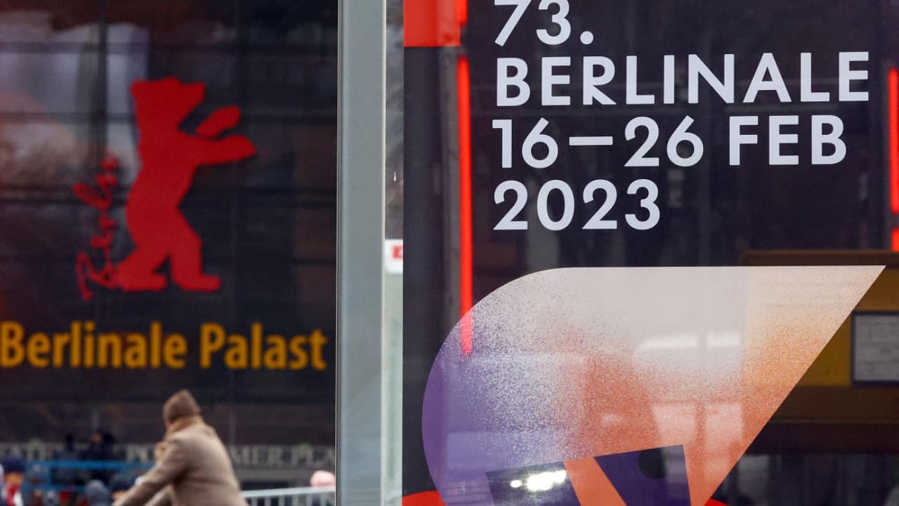 The Berlinale logo is pictured at the venue entrance of the 'Berlinale Palast'. Credit: AFP Photo