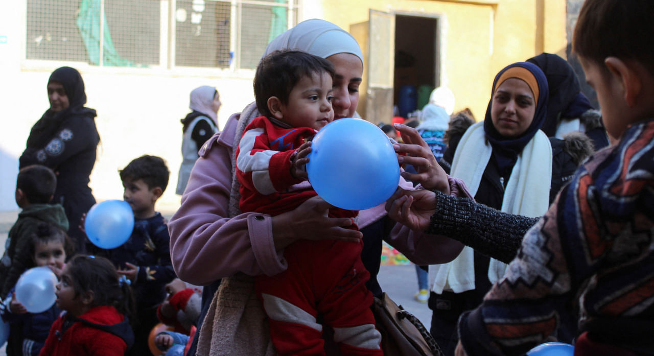 Children play at a makeshift shelter in a school run by UNICEF in Aleppo. Credit: Reuters Photo