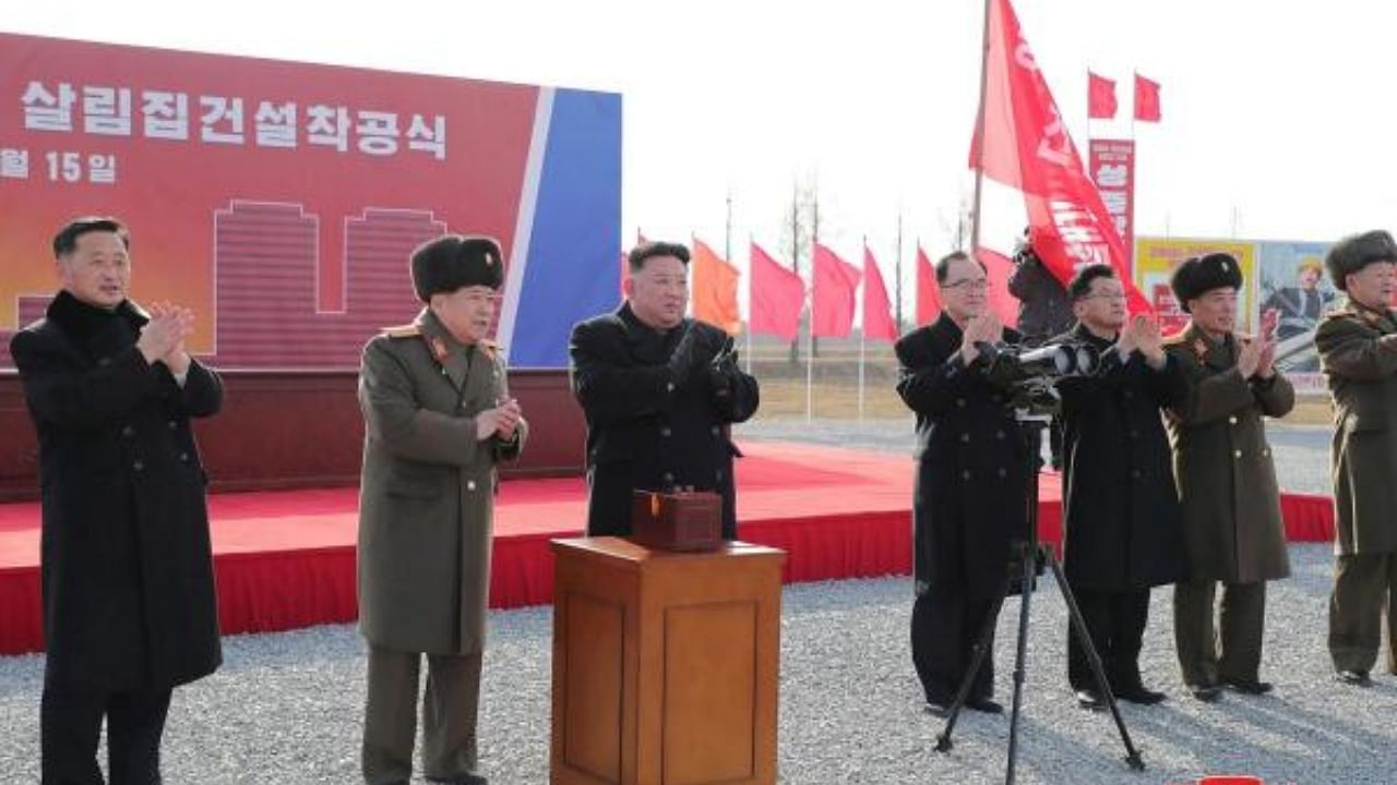 North Korea's leader Kim Jong Un today attended a groundbreaking ceremony for the construction of the second phase of the Hwasung District in Pyongyang. Credit: AFP Photo