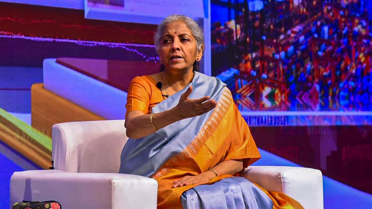 Union Finance Minister Nirmala Sitharaman during a discussion on the Union Budget 2023-24, in Hyderabad. Credit: PTI Photo