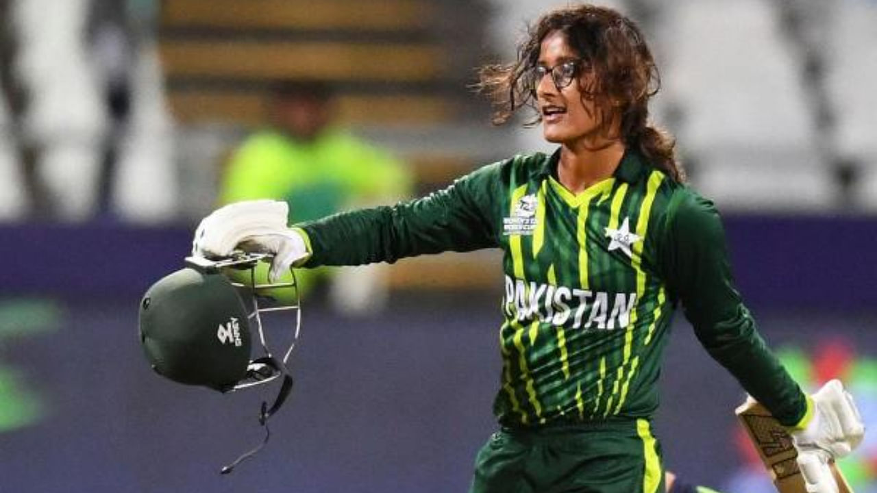 Pakistan's Muneeba Ali celebrates after scoring a century. Credit: AFP Photo