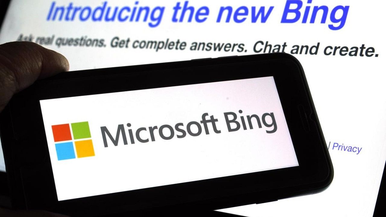 The Microsoft Bing logo and the website's page. Credit: AP Photo