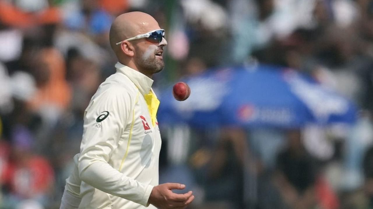 Australia's Nathan Lyon prepares to bowl during the second day of the second Test cricket match between India and Australia at the Arun Jaitley Stadium in New Delhi. Credit: AFP Photo