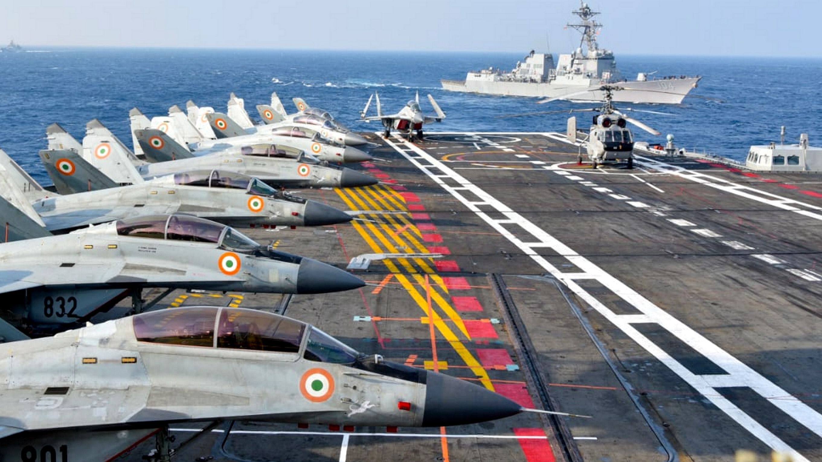 The warship has the capacity to carry a maximum of 36 aircraft including 26 MiG-29K fighters and 10 Kamov Ka-31 advance electronic warning (AEW) and Ka-28 anti-submarine warfare(ASW) helicopters. Credit: PTI Photo