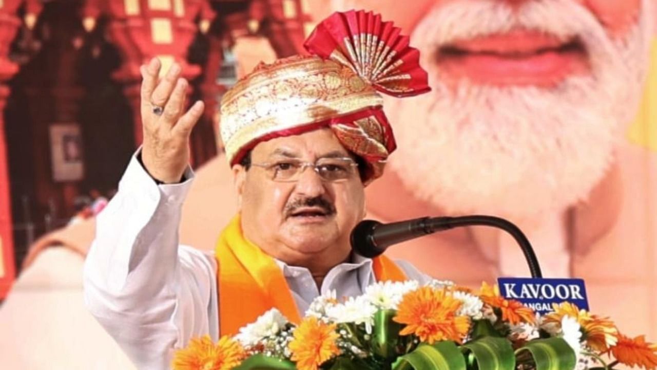 Nadda addresses during the District Level Booth Committee Convention in Udupi on Monday, Feb. 20, 2023. Credit: IANS/Twitter