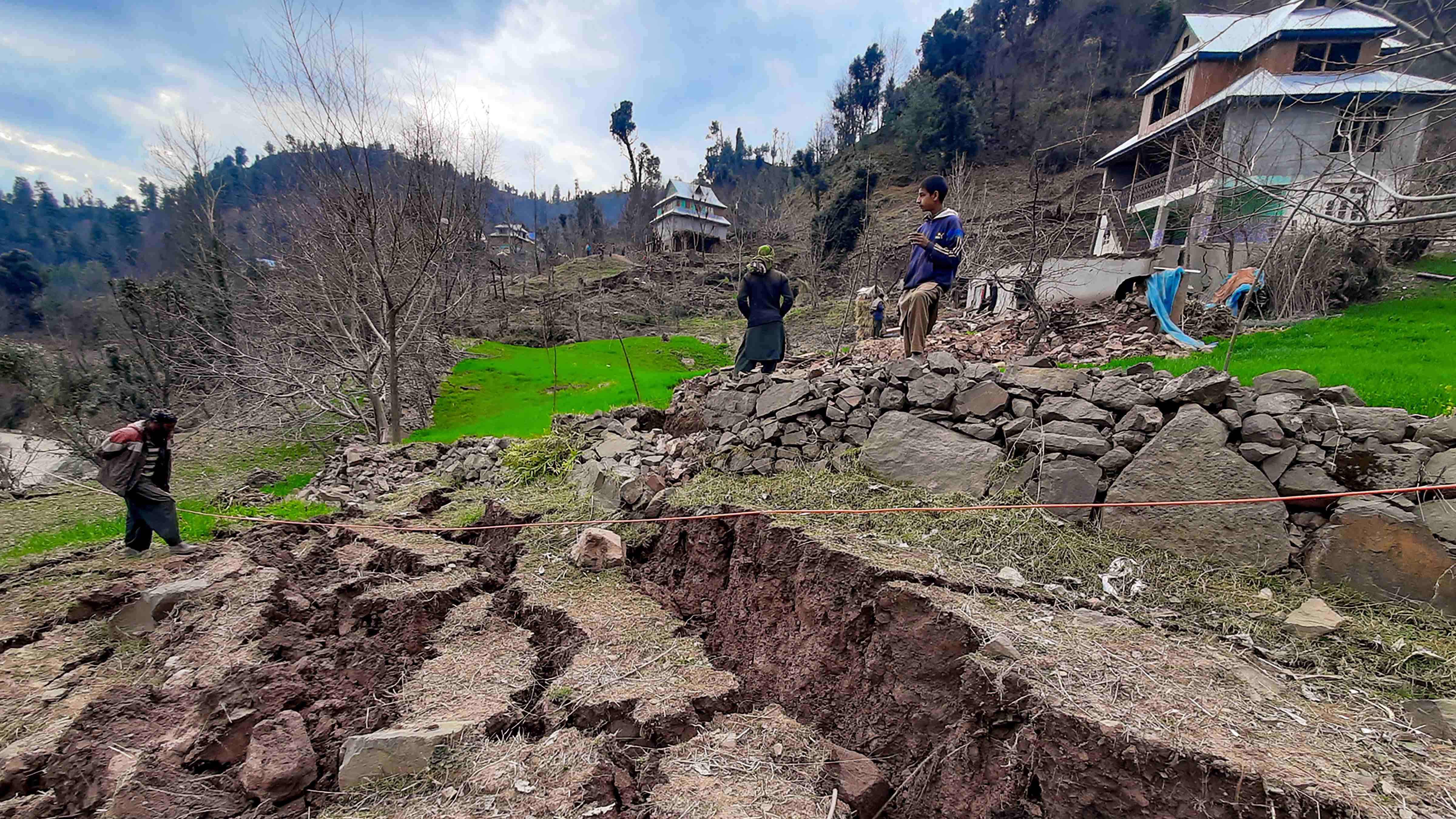 A damaged residential area following a landslide, in Ramban district of Jammu and Kashmir. Credit: PTI Photo