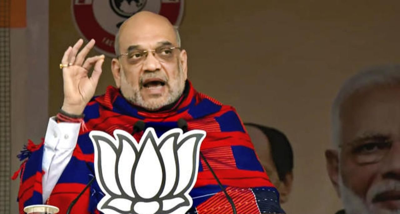 Union Home Minister Amit Shah addresses a public meeting in Tuensang in Nagaland. Credit: PTI Photo via Twitter/@BJP4India