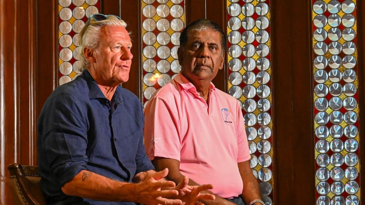 Former tennis players Bjorn Borg and Vijay Amritraj during a media interaction, in Bengaluru. Credit: DH PHOTO/PUSHKAR V 