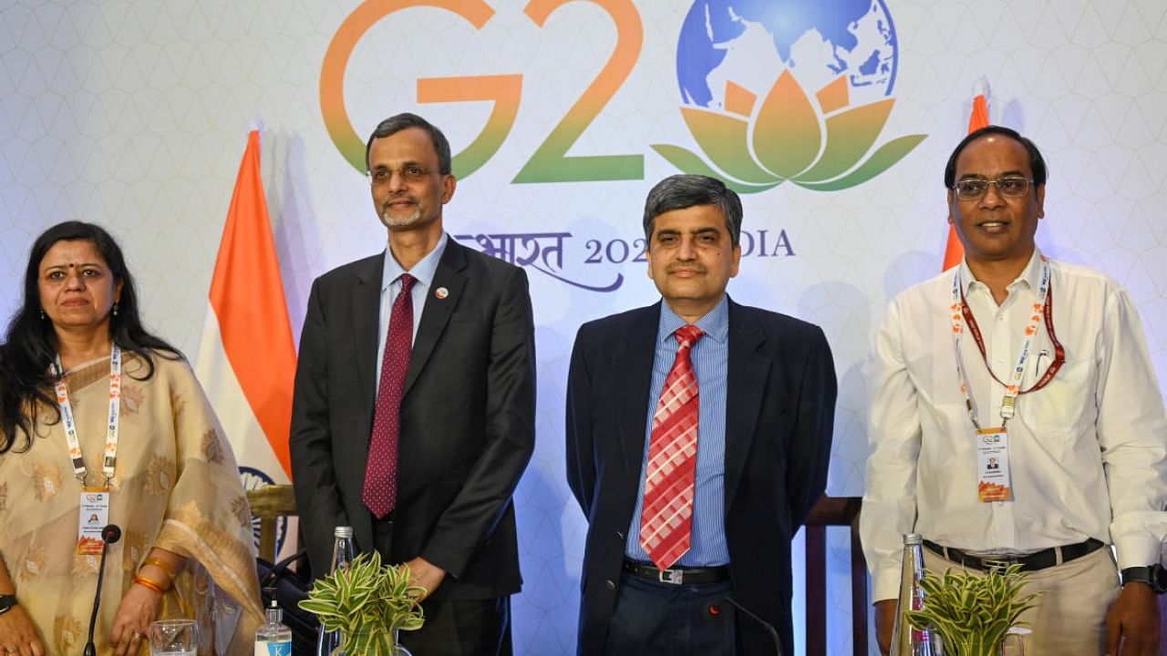 Ministry of Finance, Department of Economic Affairs, Secretary Ajay Seth addressing the media, during the Press Conference on upcoming G20 Finance meetings. Credit: DH Photo