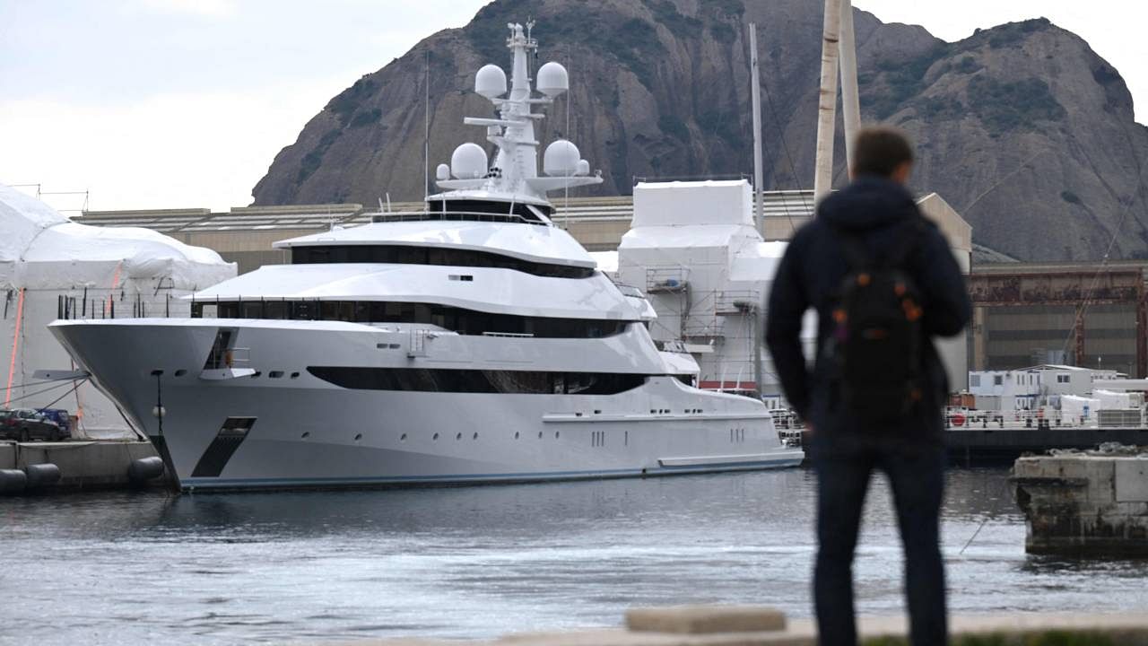 Super yacht, Amore Vero, owned by a company linked to Igor Sechin, chief executive of Russian energy giant Rosneft, moored at a shipyard of La Ciotat, near Marseille, southern France. Credit: AFP Photo