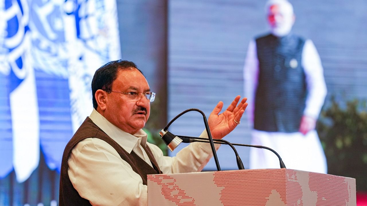 BJP President JP Nadda addresses at the launch of a book titled 'Modi: Shaping a Global Order in Flux', in New Delhi
