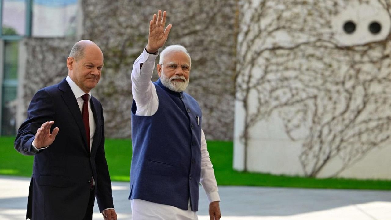 German Chancellor Olaf Scholz and Indian Prime Minister Narendra Modi. Credit: AFP File Photo