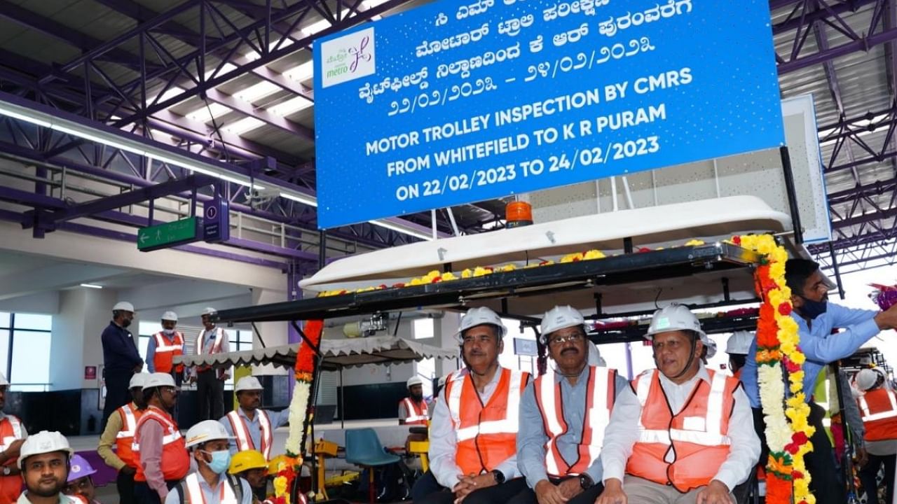 The motor-trolley inspection of the KR Puram-Whitefield metro line. Credit: Special Arrangement