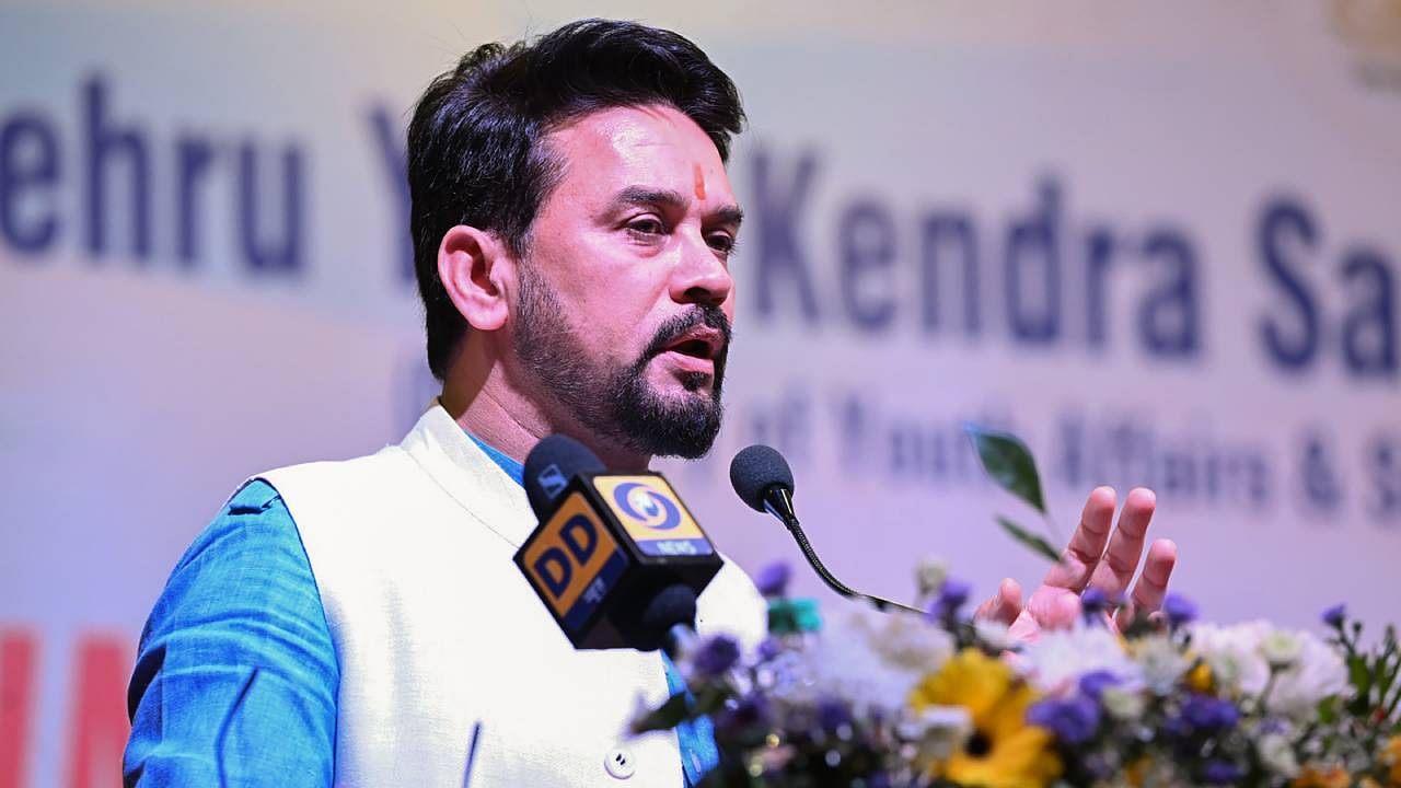 Anurag Singh Thakur addresses the Yuva Samvad during Yuva Utsav programme. Credit: PTI Photo