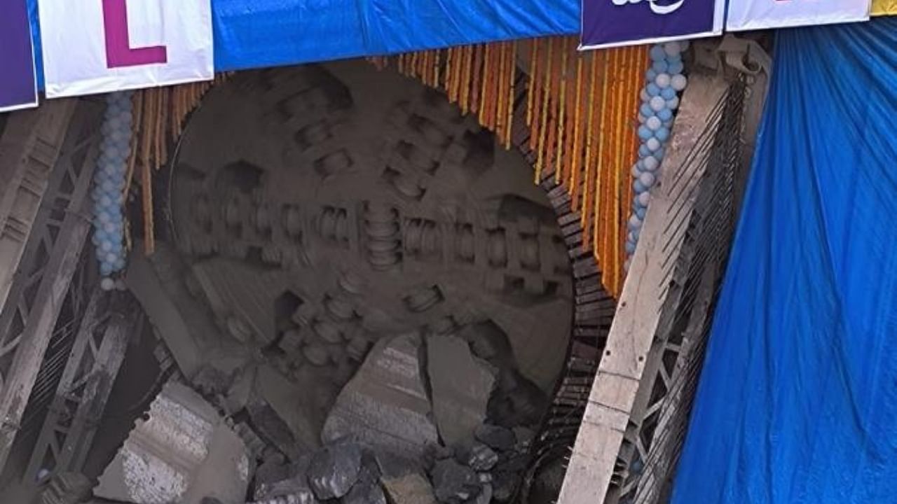 Tunnel Boring Machine Vindhya emerges at the Shadi Mahal shaft on Tanner Road on Friday. Credit: Special Arrangement