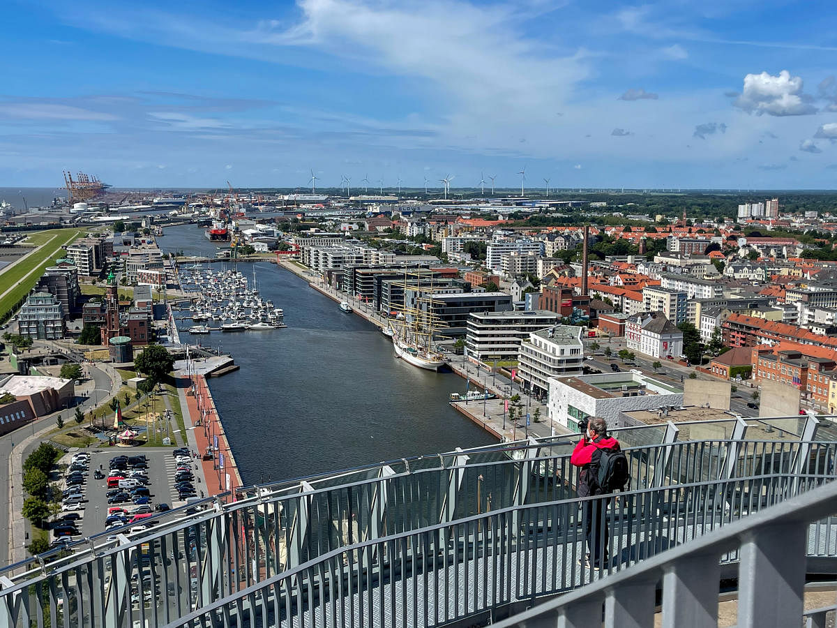 Bremerhaven city as seen from the viewing platform at the Atlantic Hotel Sail City that is open to all. PHOTOS BY AUTHOR