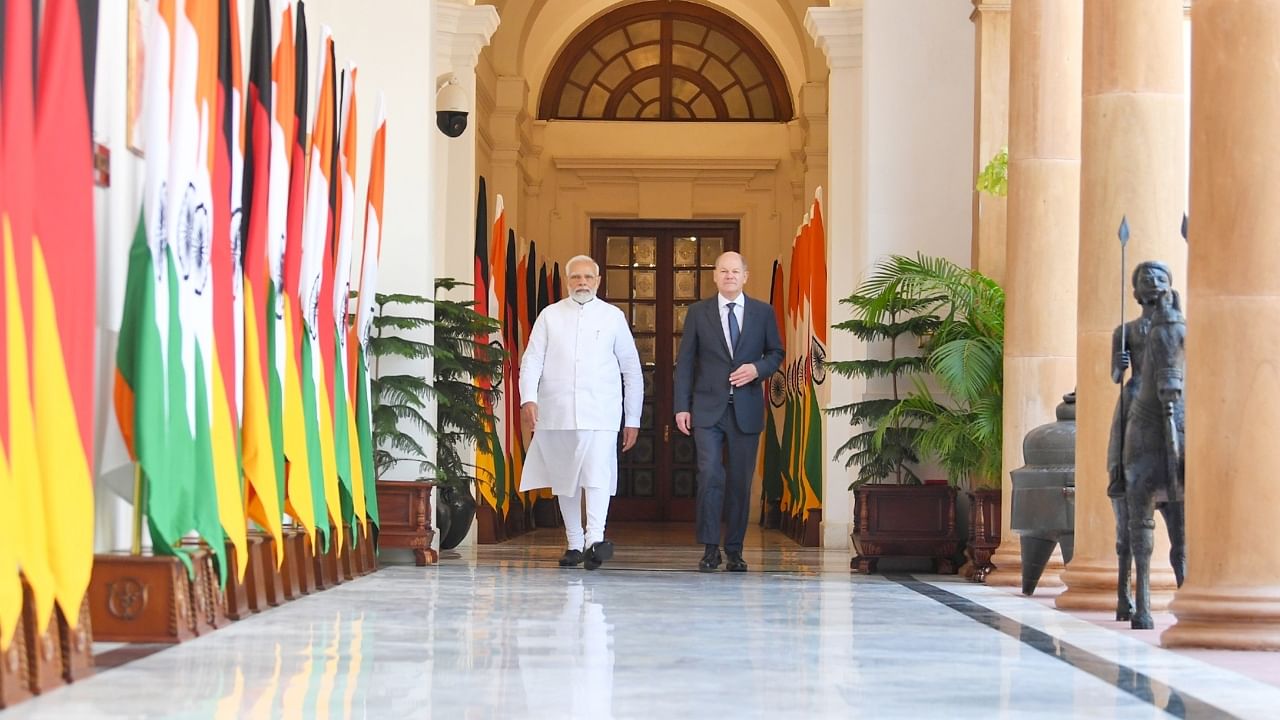 Prime Minister Narendra Modi and German Chancellor Olaf Scholz. Credit: IANS Photo