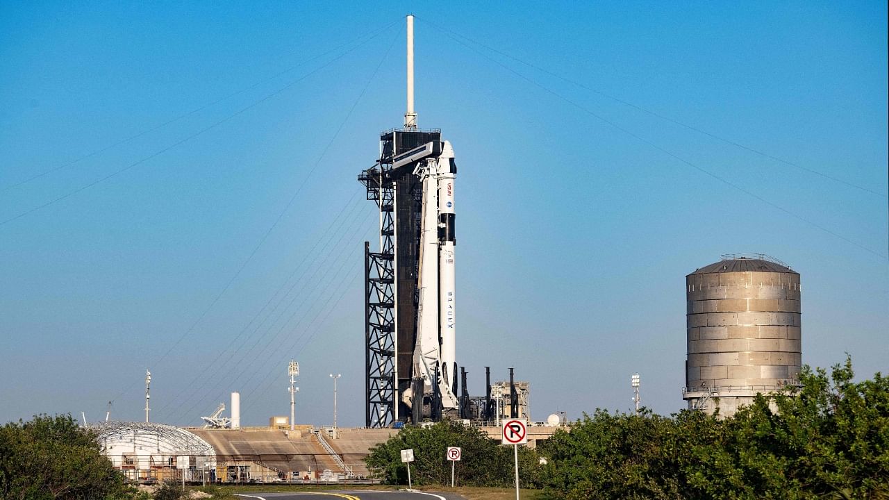 The SpaceX Falcon 9 rocket with the company’s Crew Dragon spacecraft rests at launch pad 39A as preparations continue for the Crew-6 mission at NASA's Kennedy Space Center in Cape Canaveral, Florida, on February 26, 2023. Credit: AFP Photo
