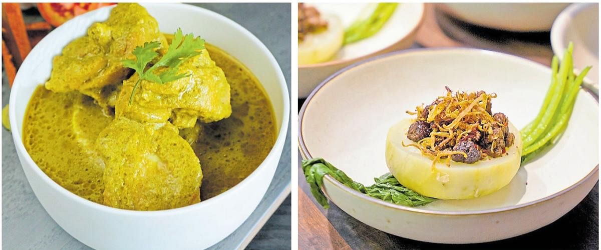 Dishes like (left) Sauji chicken curry and Naga delicacies are gaining popularity.