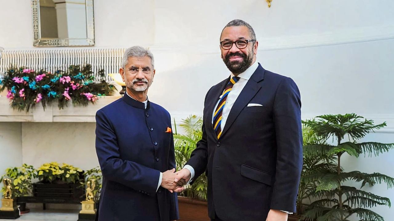 External Affairs Minister S. Jaishankar with UK Foreign Secretary James Cleverly. Credit: PTI Photo