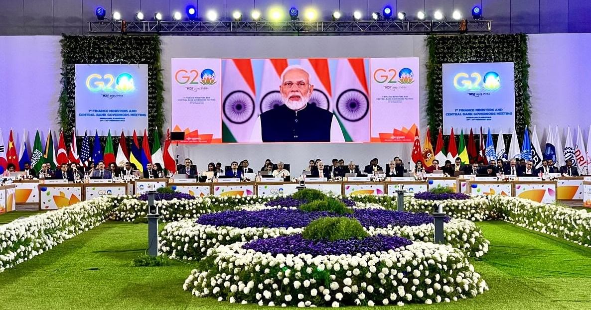 Prime Minister Narendra Modi addresses the G20 meeting under G20 India Presidency via video conference. Credit: IANS