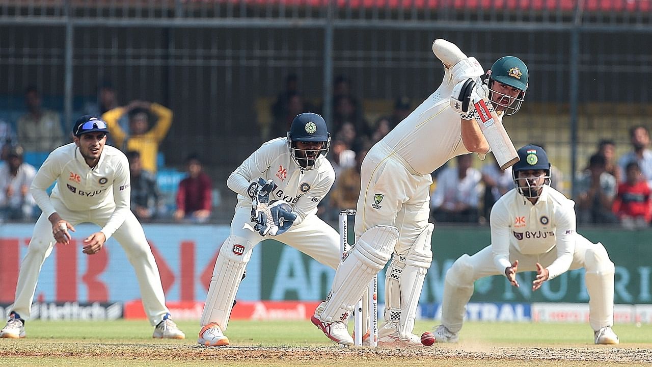 Australia's Travis Head plays a shot during the third day of third cricket test match between India and Australia in Indore. Credit: IANS Photo