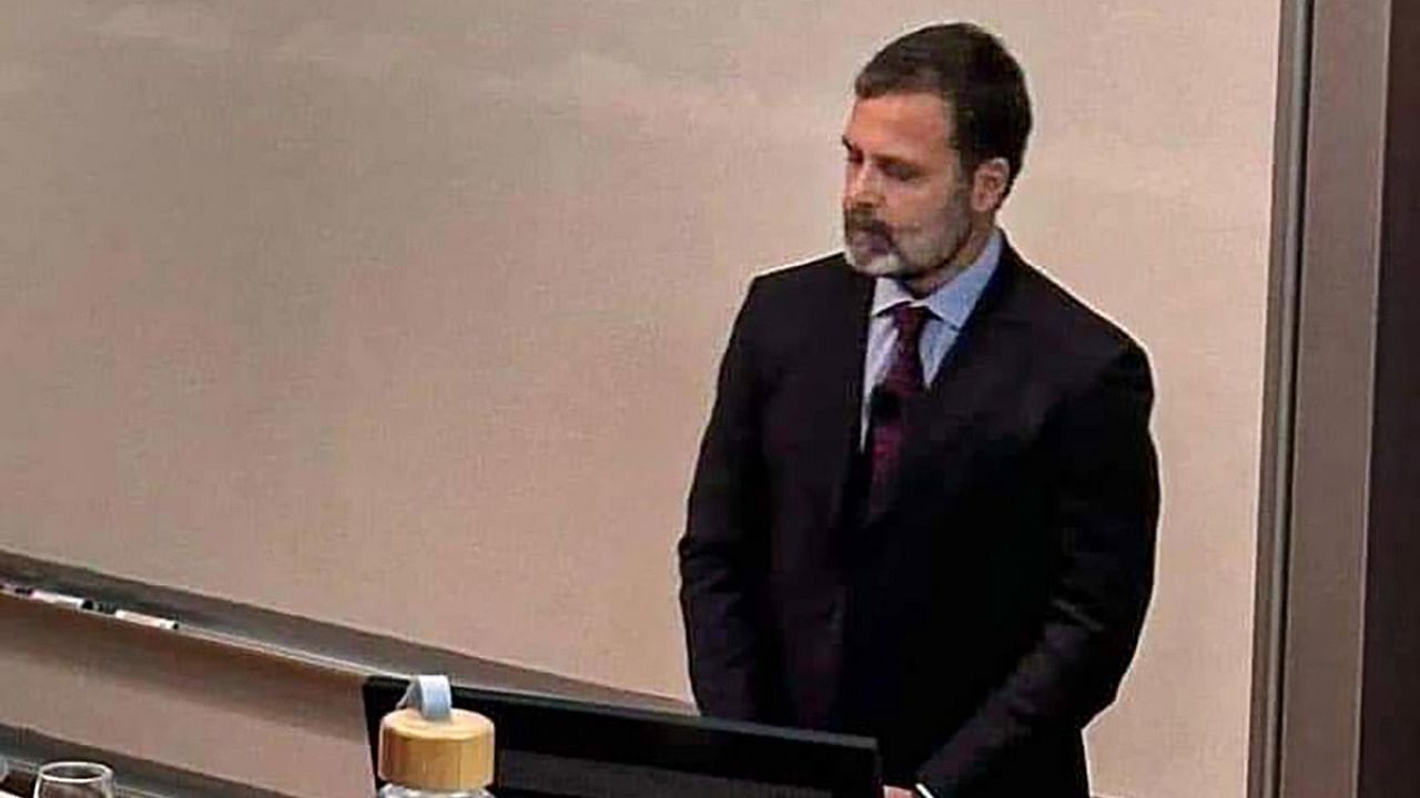 Congress leader Rahul Gandhi, in a new look with a trimmed beard, during an event at the University of Cambridge, in London, United Kingdom. Credit: PTI Photo