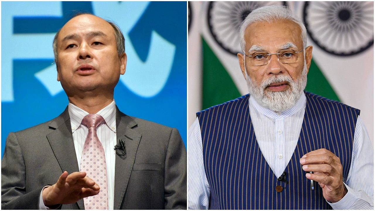SoftBank Group Corp founder Masayoshi Son and Prime Minister Narendra Modi. Credit: AP/PTI Photos
