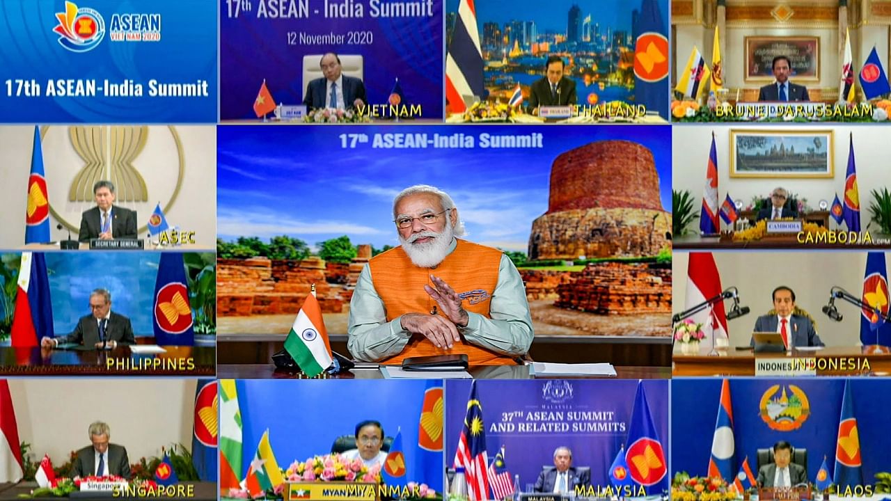 Prime Minister Narendra Modi addressing the 17th ASEAN-India Virtual Summit, November 2020. Credit: PTI Photo