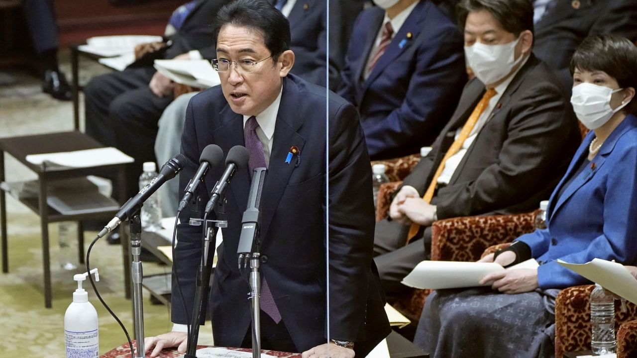 Japan's Prime Minister Fumio Kishida speaks during a lower house budget committee meeting in Tokyo Tuesday, Feb. 28, 2023. Credit: AP Photo/Kyodo News