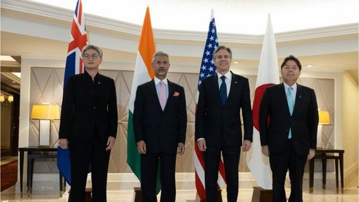 US Secretary of State Antony Blinken, Japanese Foreign Minister Yoshimasa Hayashi, Australian Foreign Minister Penny Wong and Indian Foreign Minister S Jaishankar attend a Quad Ministers' panel. Credit: PTI Photo