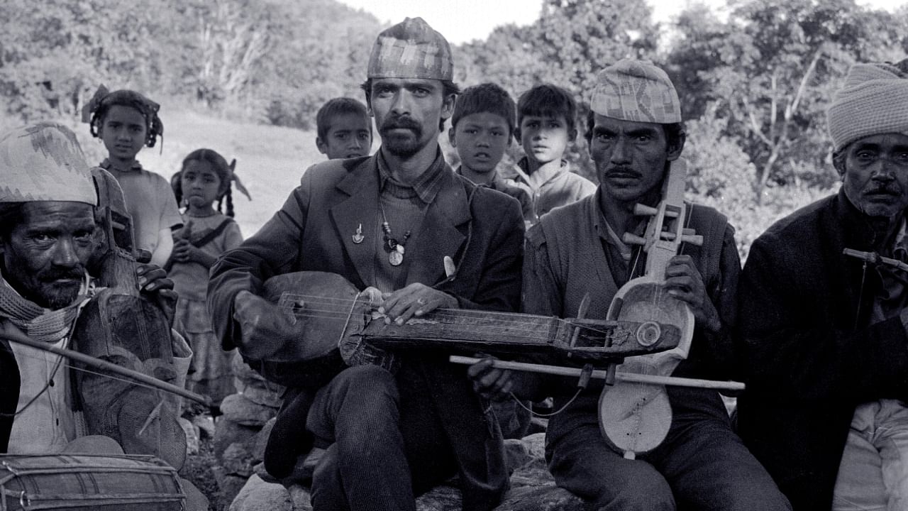 Ethnomusicologist Carol Tingey clicked this photograph of Gandharva musicians and their instruments at Lamjung, Nepal, in 1992. Credit: Carol Tingey
