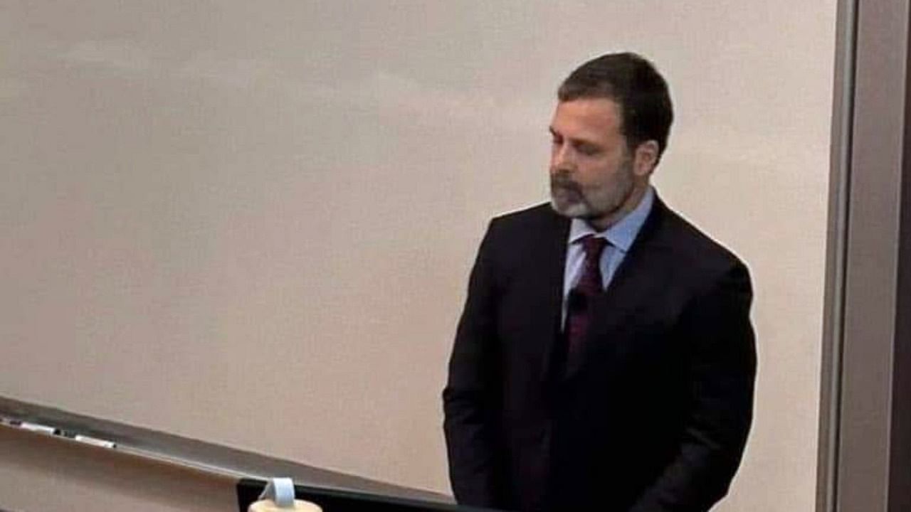 Congress leader Rahul Gandhi in a new look with a trimmed beard, during an event at the University of Cambridge in London. Credit: IANS Photo