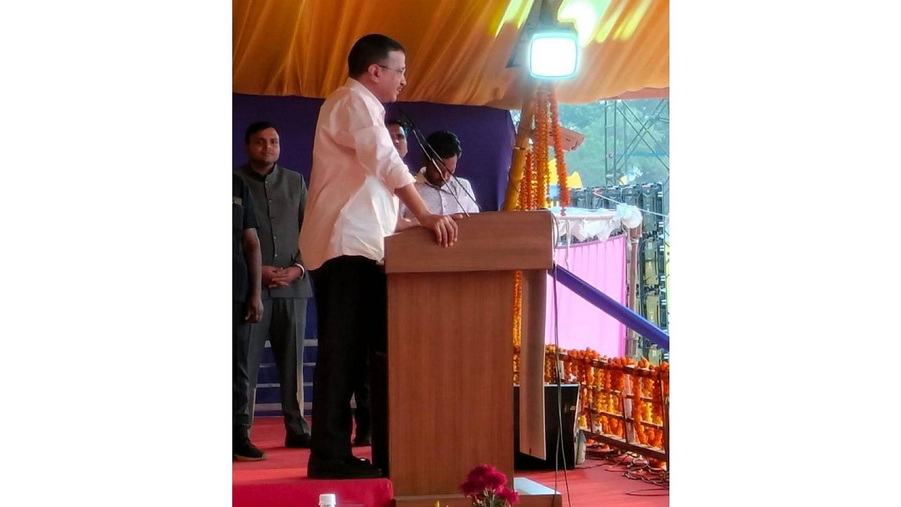 AAP's Arvind Kejriwal addresses a party workers convention, in Raipur. Credit: PTI Photo