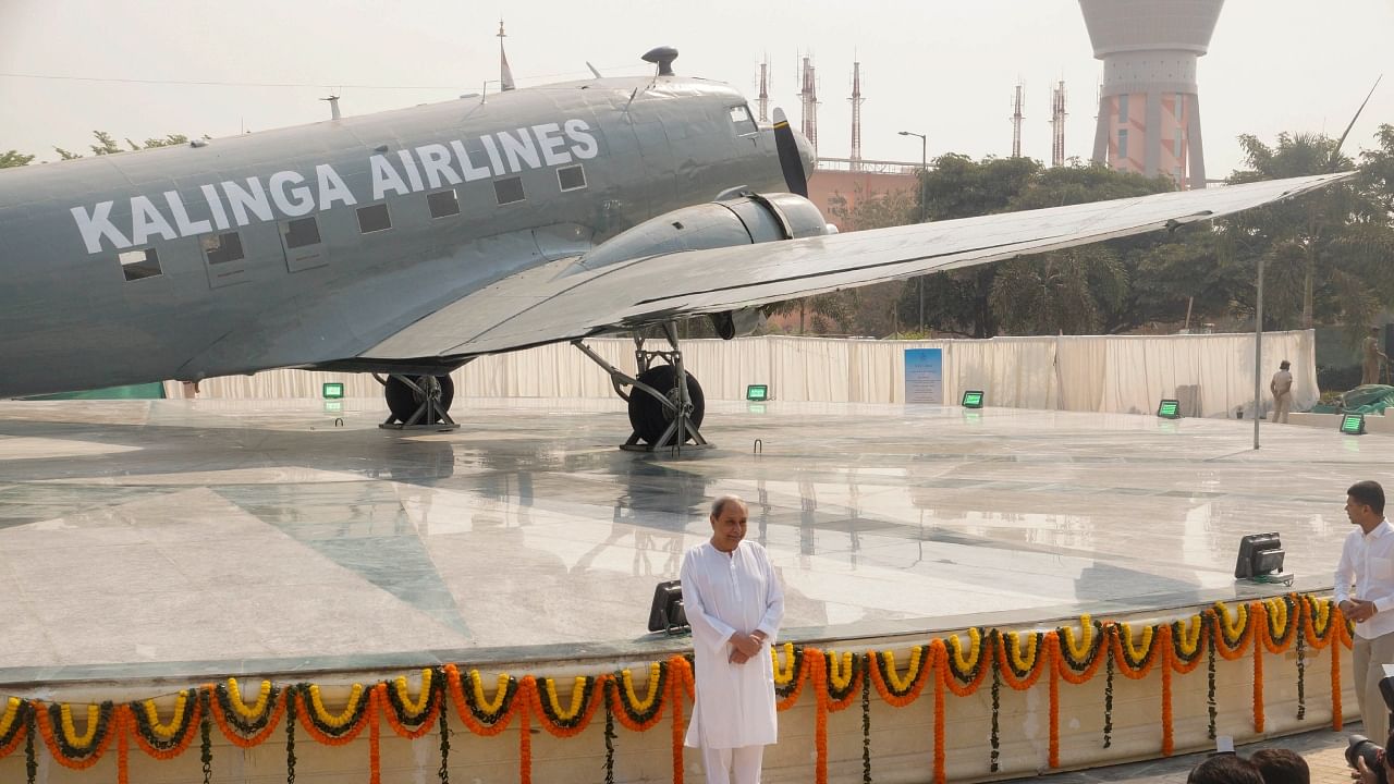 Odisha Chief Minister Naveen Patnaik during unveiling of Biju Patnaik’s ‘Dakota’ aircraft for public viewing at the Biju Patnaik Airport, in Bhubaneswar, Sunday, March 5, 2023. Credit: PTI Photo