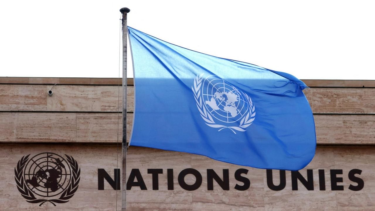 UN flag seen on a building during the Human Rights Council in Geneva, Switzerland. Credit: Reuters Photo