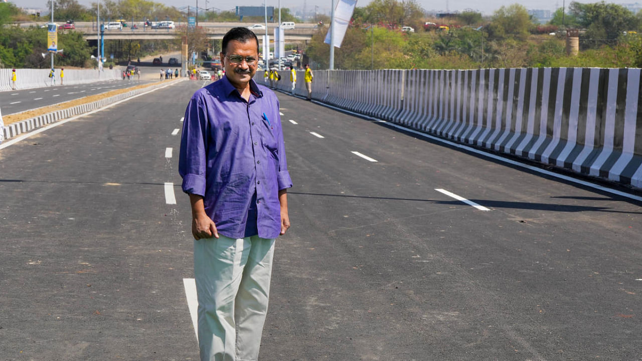 Arvind Kejriwal during the inauguration of the Ashram flyover extension in New Delhi. Credit: PTI Photo