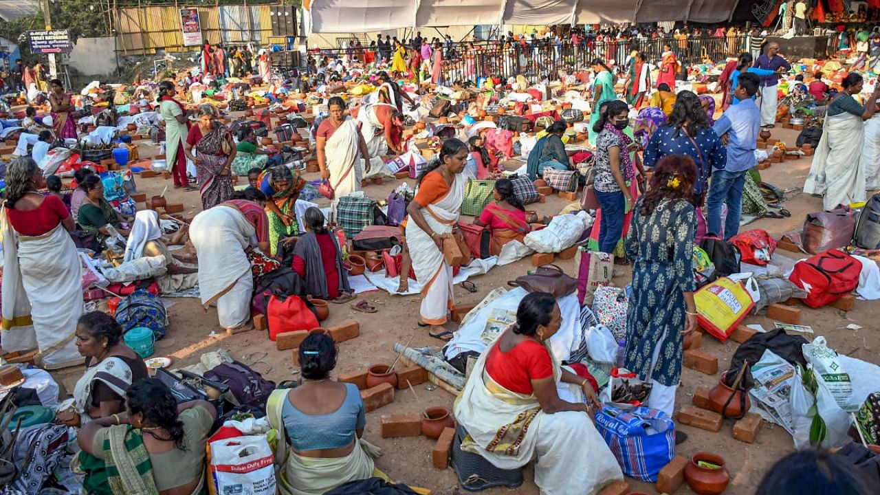 Women devotees gather for the Attukal Pongala festival celebrations, in Thiruvananthapuram. Credit: PTI File Photo